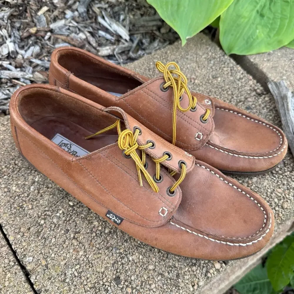 Vintage 70s 80s Levis Brown Leather Deck Boat Docksiders shoes Mens 10 1/2 M